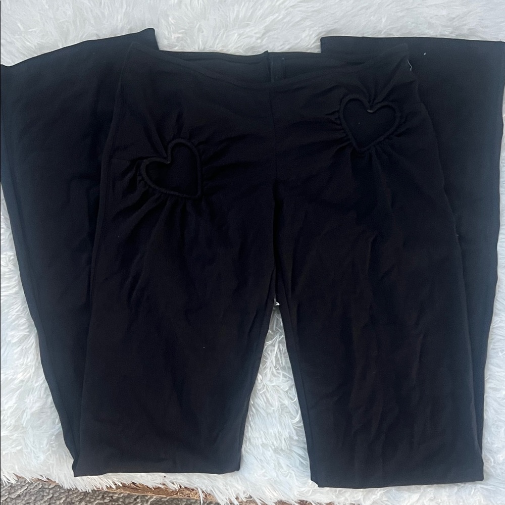 SKIMS Black Wide-Leg Pants with Heart Cutouts